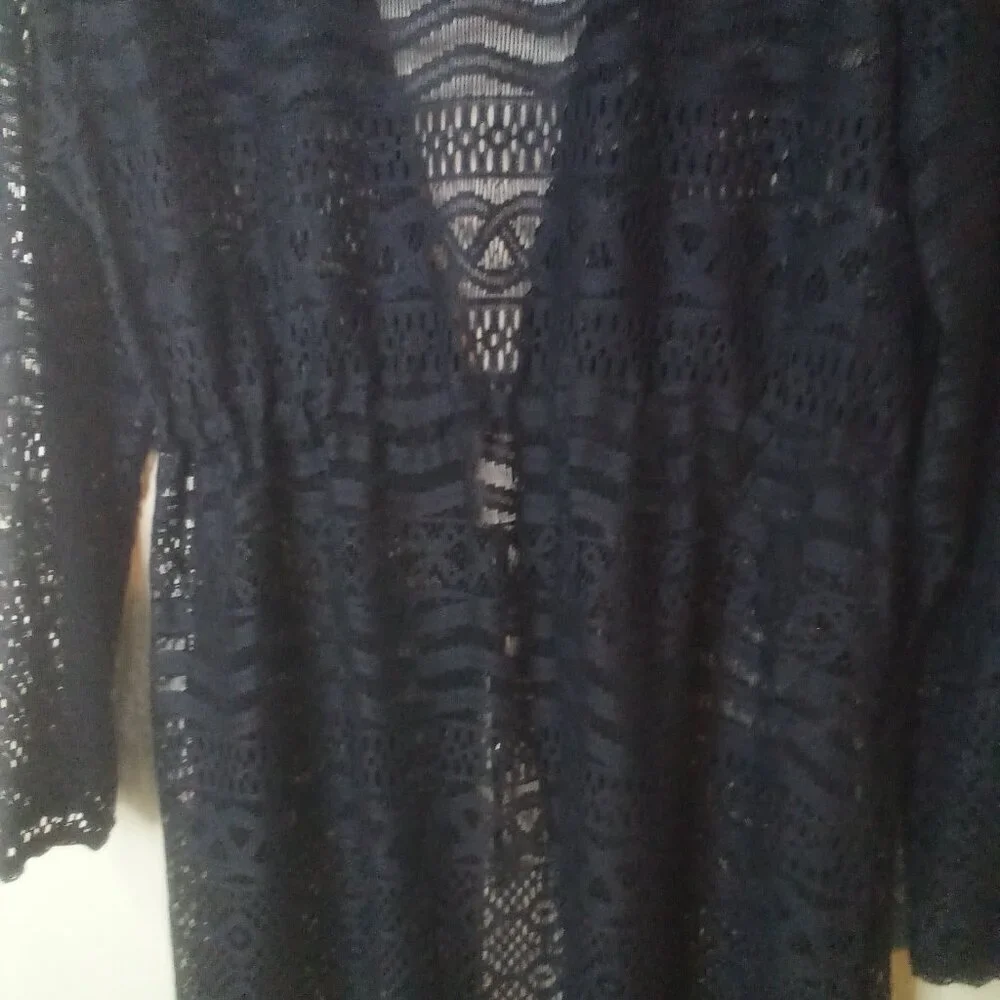 Dotti Cardigan Sweater Women S Long Sleeve Fringe Lace Open Tie Front Black